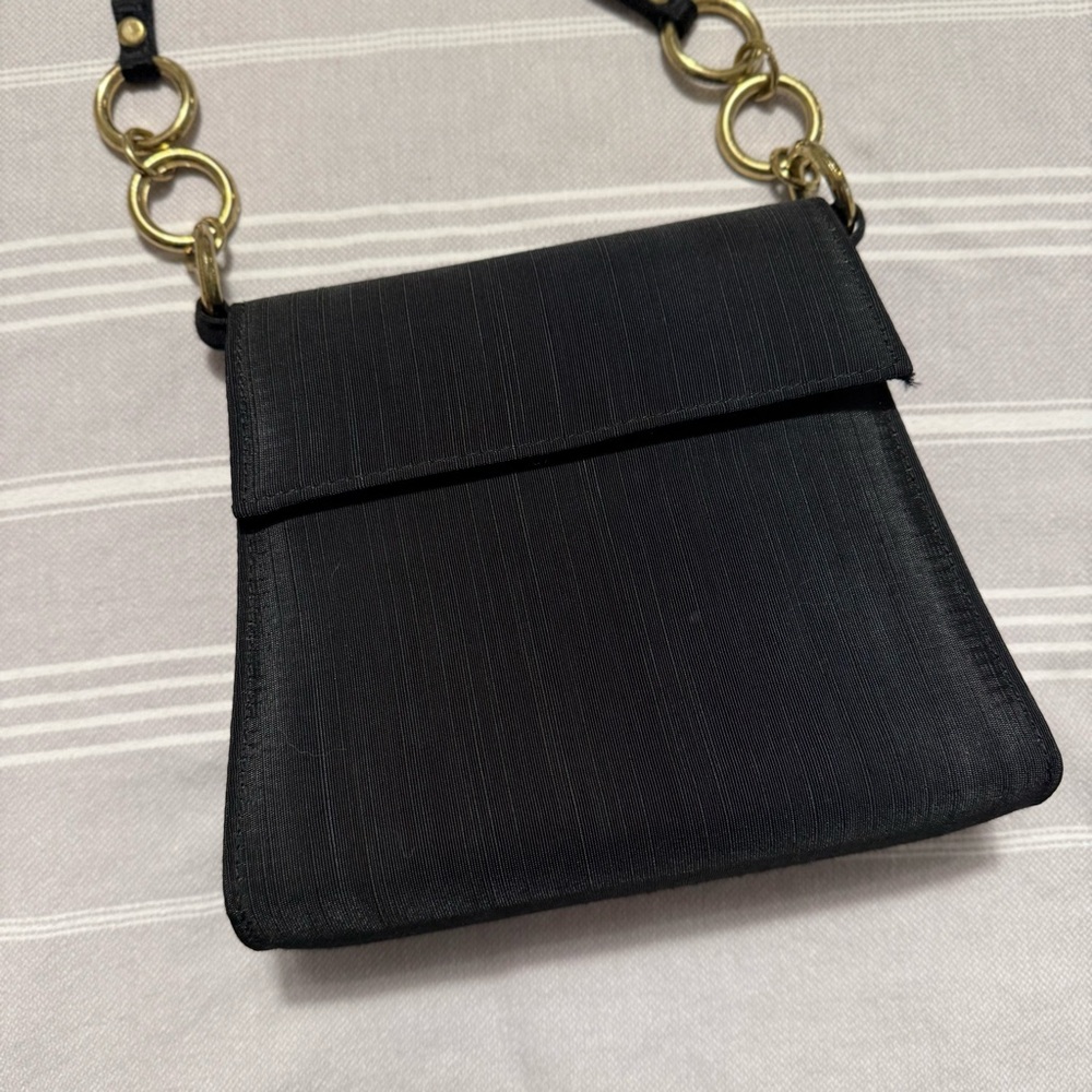 VTG Satin Black and Gold Chain Small Crossbody Box Bag - Picture 3 of 15